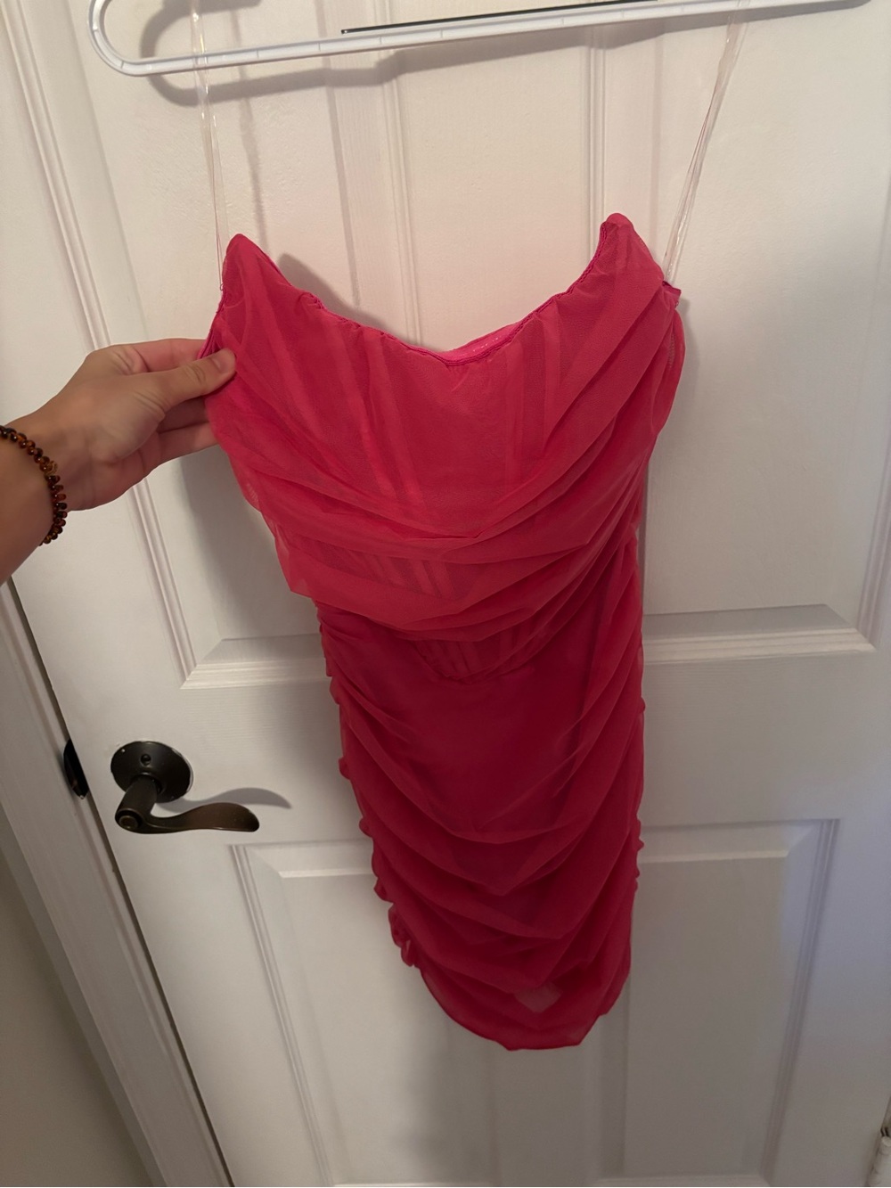 Superdown Sonya Bustier Mesh Strapless Dress in Pink Size S - Picture 2 of 6